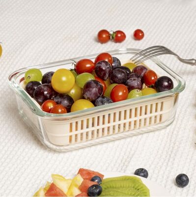 Un buen precio. IKOO Contenedor de vidrio hermético para alimentos apilable con capacidad de 1050 ml y cesta de drenaje extraíble En línea