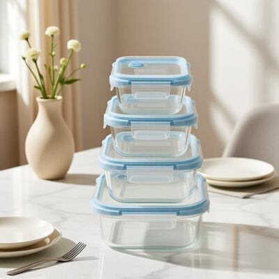 IKOO Borosilicate Glass Food Container with Vented 4 Lock PP Lid