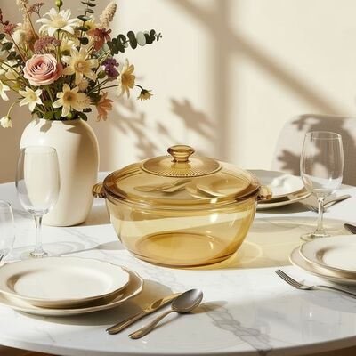 IKOO Amber Color High Borosilicate Glass Casserole with 1400ml-3000ml Capacity and -40℃ to 560℃ Temperature Range