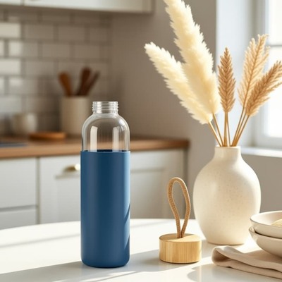 Un buen precio. Botella de agua de vidrio borosilicato IKOO de 600 ml con tapa de bambú y funda protectora de silicona En línea