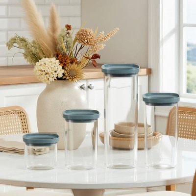 Harga yang bagus IKOO Borosilicate Glass Canister dengan Tutup Tempered - Penyimpanan Makanan yang Bisa Ditumpuk on line