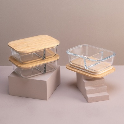Un bon prix. Récipient en verre divisé avec couvercle en bambou IKOO - Borosilicate, compatible micro-ondes En ligne