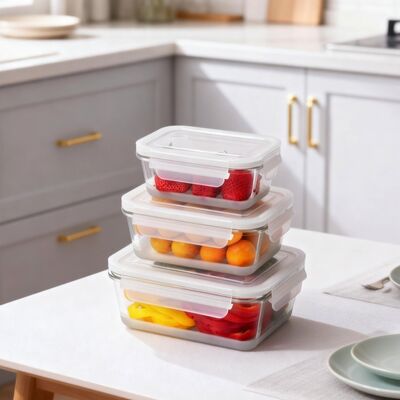High Borosilicate Glass Food Storage Container with Snap Airtight Lid for Microwave and Oven
