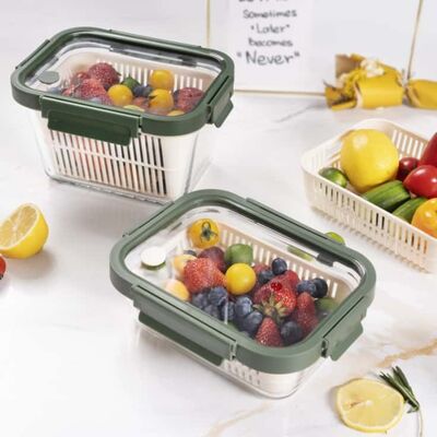 Bom preço. Recipiente hermético de vidro borossilicato para armazenamento de alimentos com escorredor removível e tampa ventilada para micro-ondas Em linha