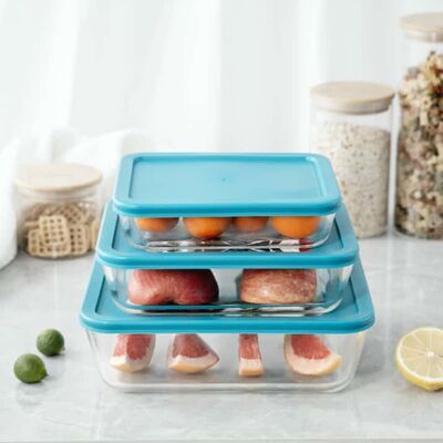 IKOO Simply Store High Borosilicate Glass Food Storage Container with BPA-Free PE Lid - Microwave and Oven Safe Meal Prep Container