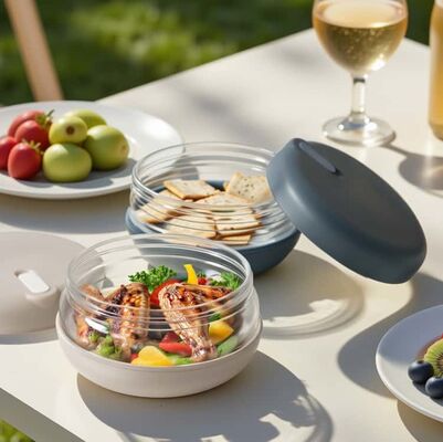 IKOO Microwave Safe Leakproof Stackable Ramen Bowl Glass Food Storage Container for Instant Noodles