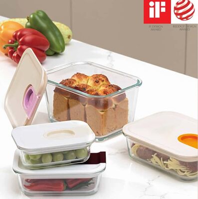 IKOO Glass Meal Prep Container with One-Handed Opening Leakproof and Airtight Food Storage Lunch Box