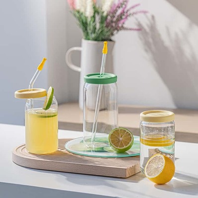 Bom preço. Copo de vidro de alto borosilicato com tampa de silicone e palha de vidro - Lavadora de louça segura para bebidas quentes e frias Em linha