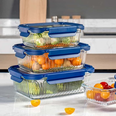 Bom preço. Recipiente de vidro borossilicato para alimentos com tampas herméticas empilháveis e resistente a forno até 560℃ Em linha