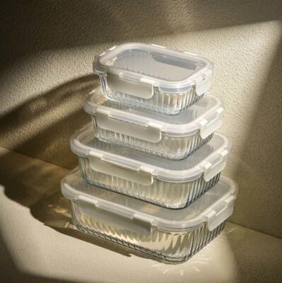 Un bon prix. IKOO Couvercles étanches à l'air stackable conception à micro-ondes Container en verre sûr pour la préparation des repas En ligne