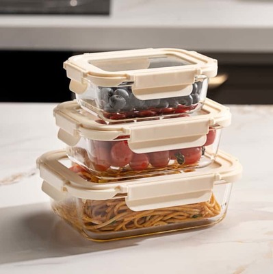 Goede prijs. IKOO Glascontainers Leverancier lekbestendig luchtdicht borosilicaat glas voedselopslagcontainer microgolfschutter met siliconen mouw Online