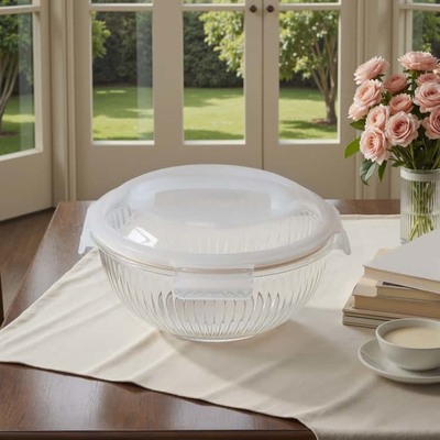 Harga yang bagus IKOO Striped High Borosilicate Glass Mixing Bowl 180ml-3500ml dengan PP Lock Lid on line