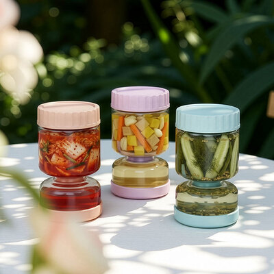 IKOO 750ml Hourglass Pickle Jar with Silicone Partition & Non-Slip Sleeve