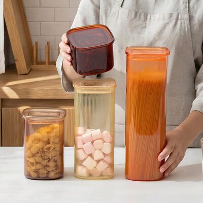 良い価格 IKOO工場サプライヤー 500ml 1000ml 1500ml カラースプレー ストライプ ガラスキャニスター 食品グレードPSプラスチック蓋付き オンライン