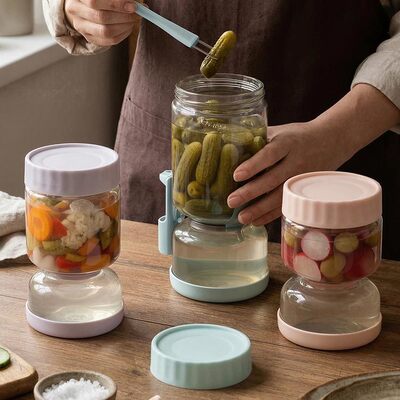 Un bon prix. IKOO Bocal en verre à haut borosilicate pour les cornichons avec couvercle étanche et cloison en silicone pour une récupération facile des cornichons En ligne