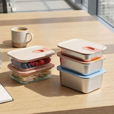 IKOO One-Handed Opening Borosilicate Glass Food Storage Container Microwave and Oven Safe