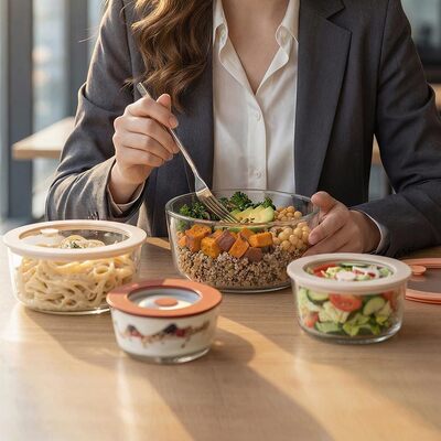 Bom preço. IKOO Forno Seguro Lava-louças Frigorífico Frigorífico Vidro Seguro Recipiente de armazenamento de alimentos com tampa de vidro emoldurada em silicone Em linha