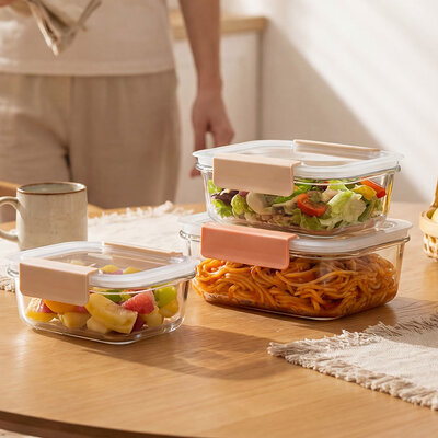 Un buen precio. Contenedor de vidrio para alimentos de doble cierre IKOO con tapa de vidrio transparente En línea