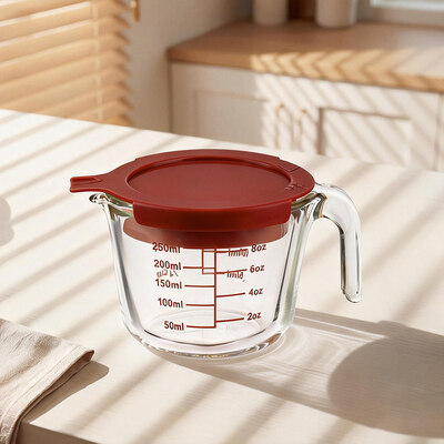 IKOO 6 pcs glass measuring cups with lids set 1-Cup, 2-cup, 4-cup measuring jugs with handle, nesting liquid measuring cups for kitchen