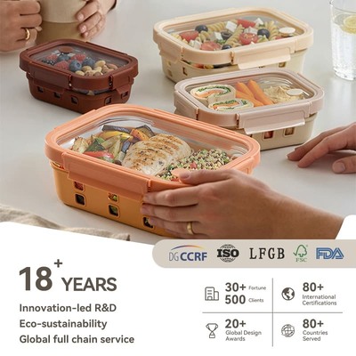 IKOO Airtight Leak Proof Borosilicate Glass Food Storage Container with Thermal Shock Resistance for Meal Prep