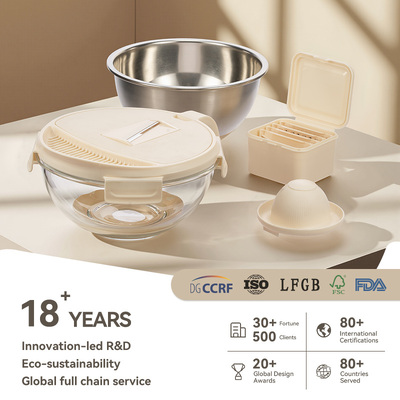 Good price IKOO Multifunction Salad Bowl with 2000ml Capacity, BPA-free Borosilicate Glass Bowl and Non-slip Silicone Base for Food Prep online