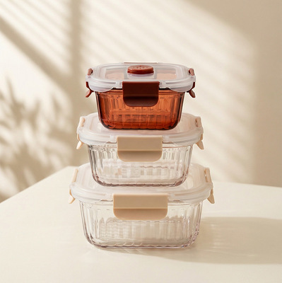 Harga yang bagus IKOO Color Sprayed Glass Food Container dengan 4 Lock PP Lid Stackable dan tahan suhu -40°C-560°C on line