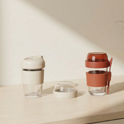 Giá tốt. Hộp đựng thức ăn bằng thủy tinh borosilicate cao cấp, có nắp chống rò rỉ và ngăn chia khô ướt để chuẩn bị yến mạch qua đêm và parfait sữa chua trực tuyến