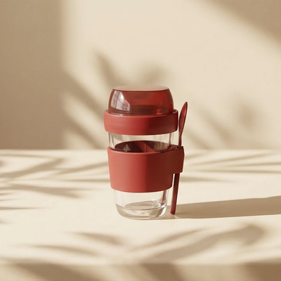 IKOO 320ml 480ml Borosilicate Glass Coffee Cup Leakproof Dishwasher Safe