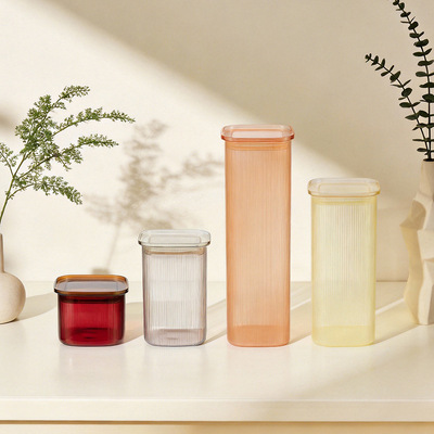 Dobra cena. IKOO Factory Supplier 500ml 1000ml 1500ml Kolorowy Sprayed Strip Glass Canister z Food-Grade PS Plastic Lid w sieci