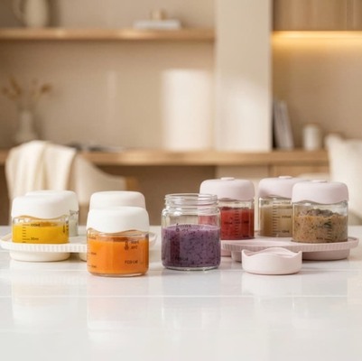 FDA/LFGB Certified Baby Food Container Glass Set with Soft Silicone Air Tight Lids